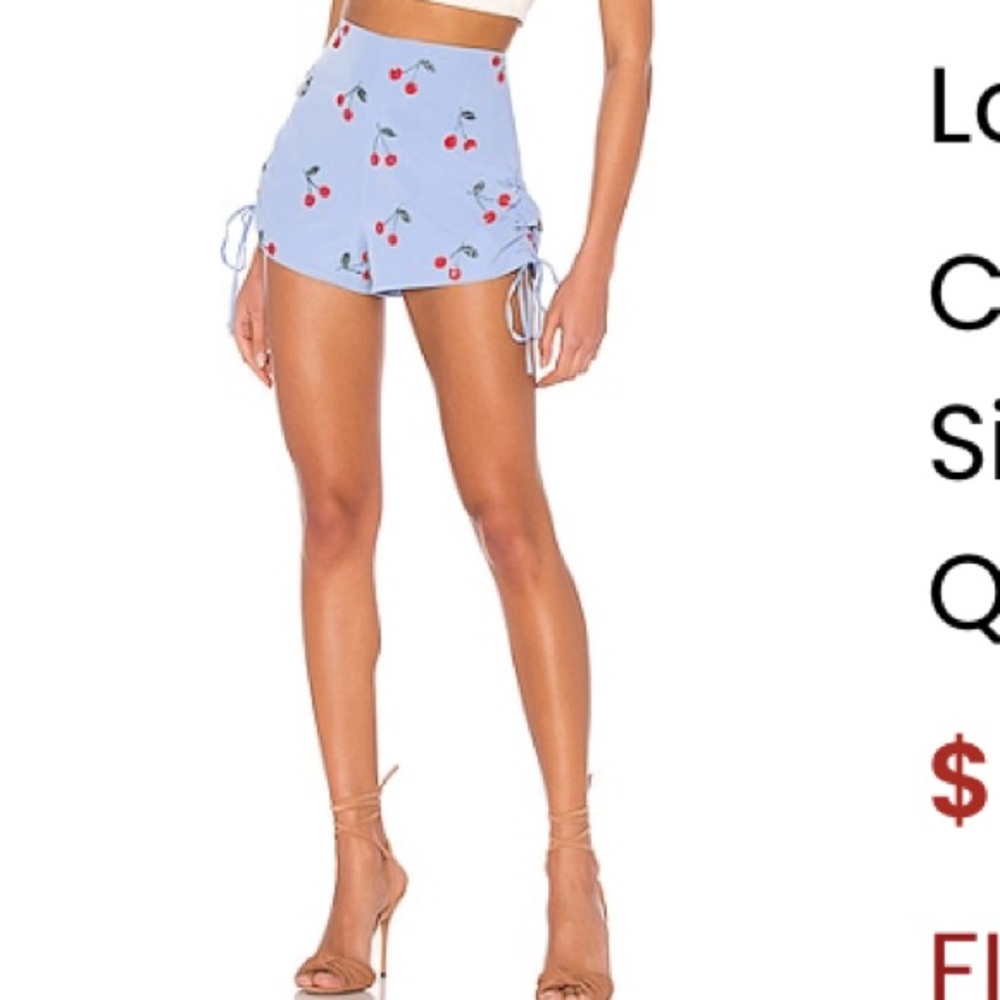 NEW Lovers and Friends Size Medium Cherry Embroidered Sequin Blue Women's Shorts